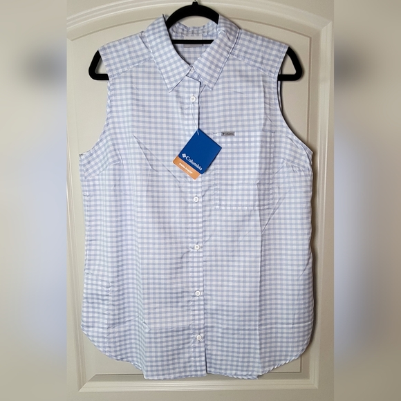 COLUMBIA Anytime Lite Sleeveless Shirt - Blue Gingham - Size L (NWT) - Picture 6 of 15